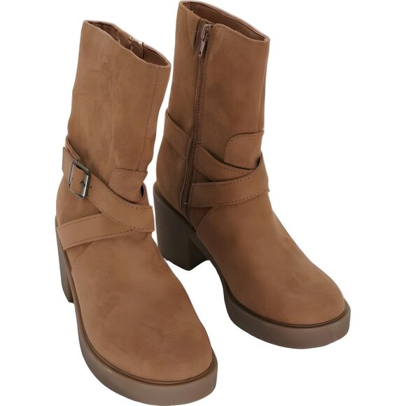 Style Co Bessiee Tan Block Heel Booties Zip Buckle Ankle Boots Women's US 5M - Picture 1 of 6